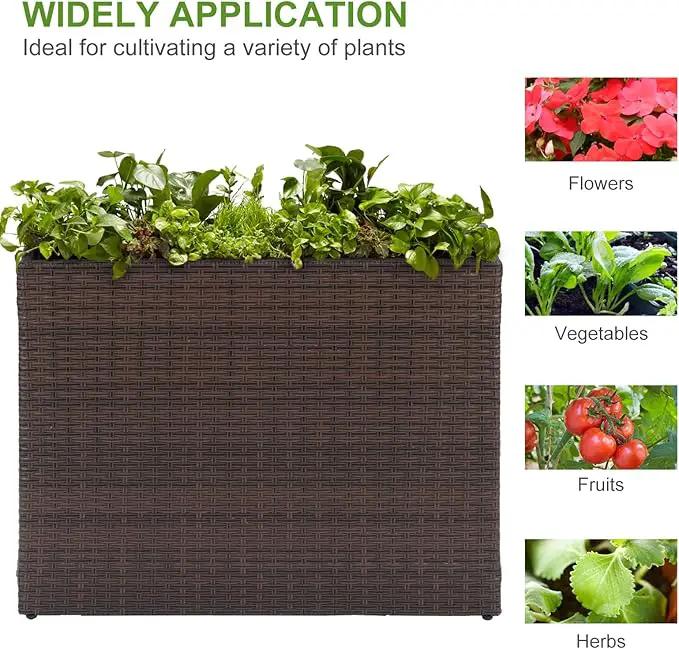 LEWIS&WAYNE Tall Planters for Outdoor Plants Handmade Wicker Large Rectangular Block Planter Box with Removable Liners Modern Planter for Indoor Outdoor Patio Deck - Brown by GreenHaven Gardens