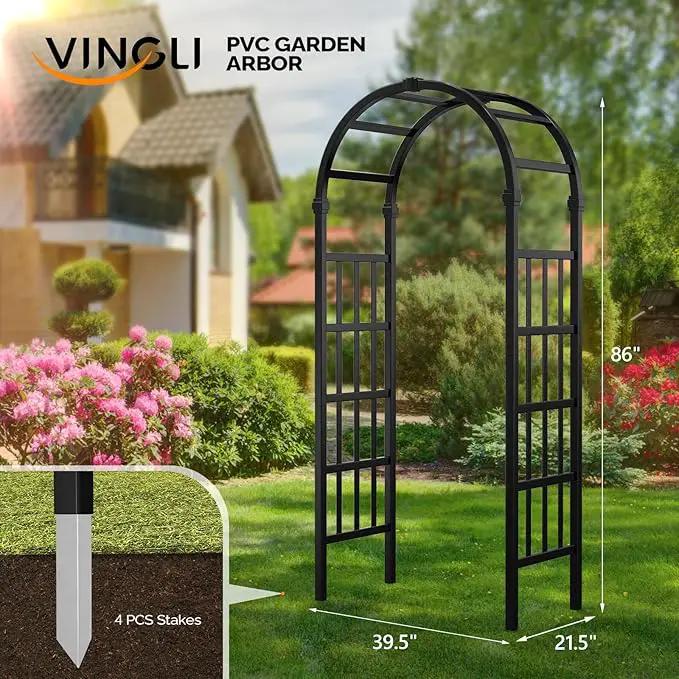 VINGLI Vinyl Garden Arbor, PVC Wedding Arch for Ceremony Party, Garden Trellis for Climbing Plants Outdoor, Arch Backdrop Stand for Garden, Backyard, Lawn (Black) by GreenHaven Gardens
