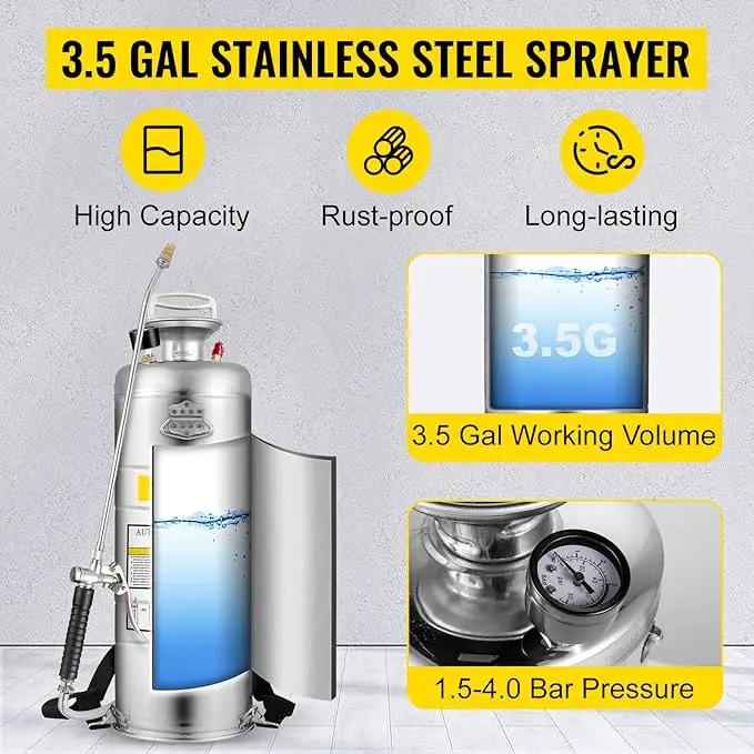 Happybuy 3.5 Gallon Stainless Steel Sprayer, 20" Wand & 3FT Reinforced Hose, Pressure Gauge, Safety Valve&Adjustable Nozzle, Garden Weed Pump Sprayer for Lawn, Gardening by GreenHaven Gardens