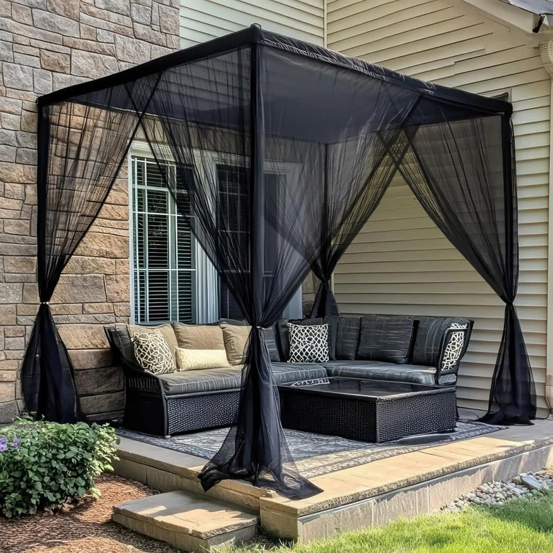 Mosquito Net for Patio 10 x 10 FT | Very Large Sizes & Fabric Designed for Outdoors | Insect House Screen Netting for Gazebo, Porch & Garden Terrace | Black Outside Canopy Bug Protection by GreenHaven Gardens