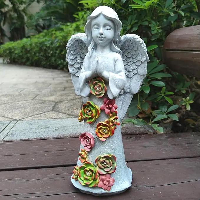 Angel Solar Garden Outdoor Statues with Succulent Plants and 6 LED Lights– Outside Solar Garden Decor Figurines -Remembrance & Sympathy Gifts Decorations by GreenHaven Gardens