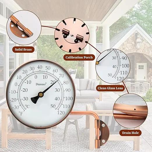 4 Inch Outdoor Thermometer, Outside Temperature Gauge Decorative for Patio, Window, Greenhouse, Garage, Brass Swivel Thermometer (4inch Thermometer) by GreenHaven Gardens