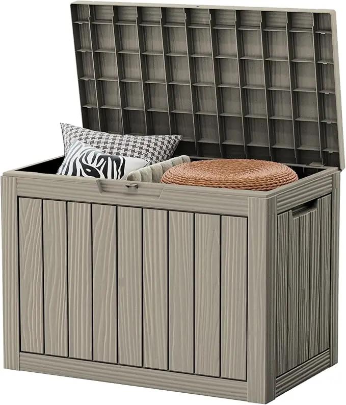 45 Gallon Patio Storage Box - Waterproof Deck Box for Outdoor Toys, Space-Saving Resin Chest with Lock for Cushions & Pool Gear, UV-Resistant, Ash Grey by GreenHaven Gardens
