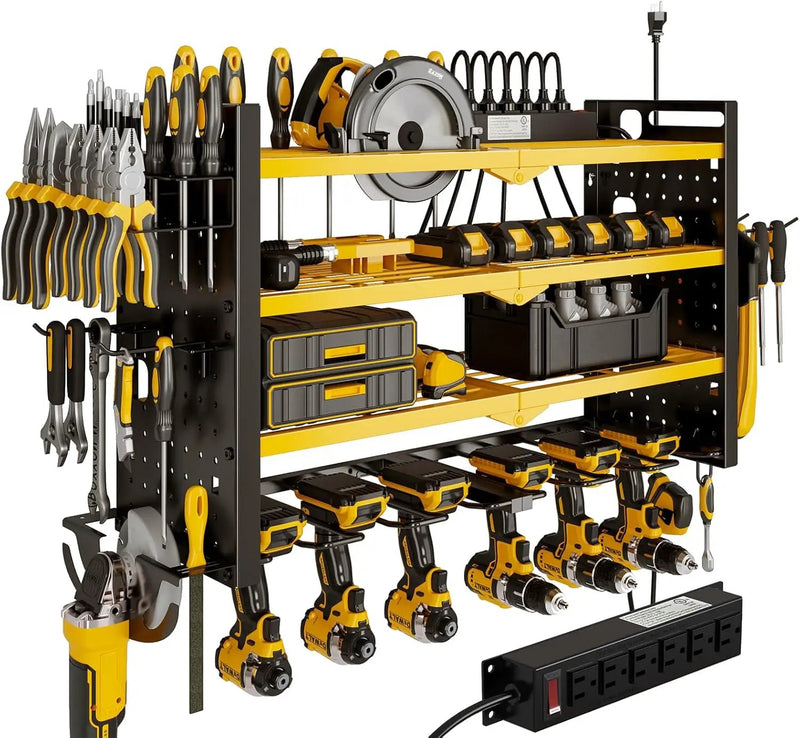 Power Tool Organizer Wall Mount with Charging Station 4 Layer 6 Slot Cordless Drill Holder with Angle Grinder Holder (Yellow) by GreenHaven Gardens