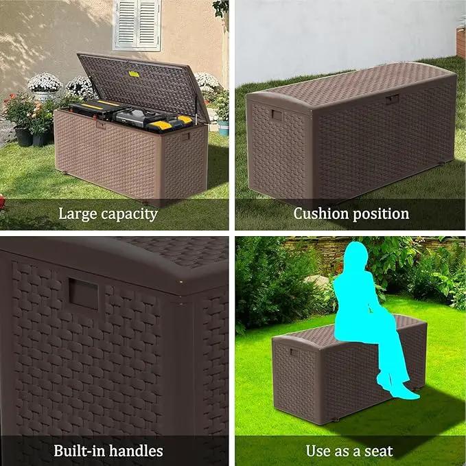 180 Pro Gallon Deck Box,Outdoor Storage Box Lockable,Waterproof for Patio Furniture, Garden Tools, Pool Accessories, Package Delivery Boxes For Outside, Brown by GreenHaven Gardens