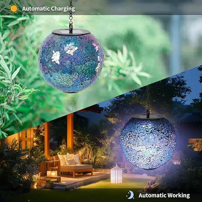 VCUTEKA Solar Chandelier Outdoor, Hanging Mosaic Solar Lights with Hook Up, Solar Garden Lantern Decor for Yard, Deck and Patio, Blue by GreenHaven Gardens