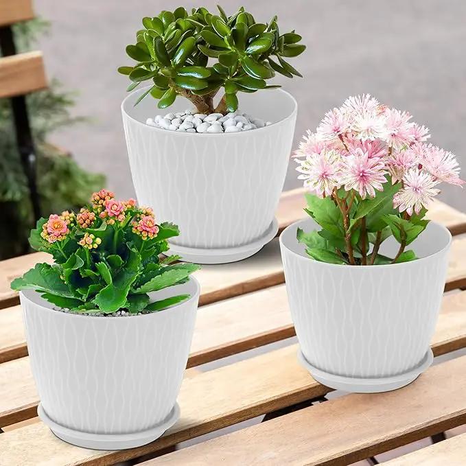 Plant Pots – 6 Inch Planters with Drainage Holes and Saucers, Flower Pots for Indoor and Outdoor Plants, Nursery Planting Pots (Pack of 5, White) by GreenHaven Gardens