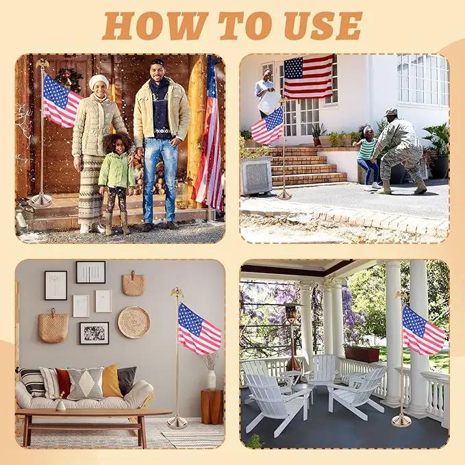 Leinuosen 4 Pcs Flag Holder Stand FlagPole Stand Flag Pole Base for Indoor Outdoor 1.3/1.1 Inch Diameter Flagpole Garden House Classroom Churches Meeting Party Flags Banner(Gold) by GreenHaven Gardens