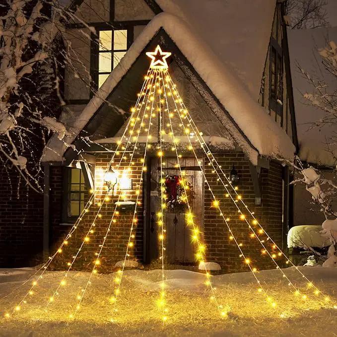 Toodour Christmas Decorations Outdoor Star Lights, 317 LED 10ft X 9 Waterfall Tree Lights with 12" Topper Star, 8 Lighting Modes Outside Christmas Lights for Yard Garden Holiday Decor (Warm White) by GreenHaven Gardens