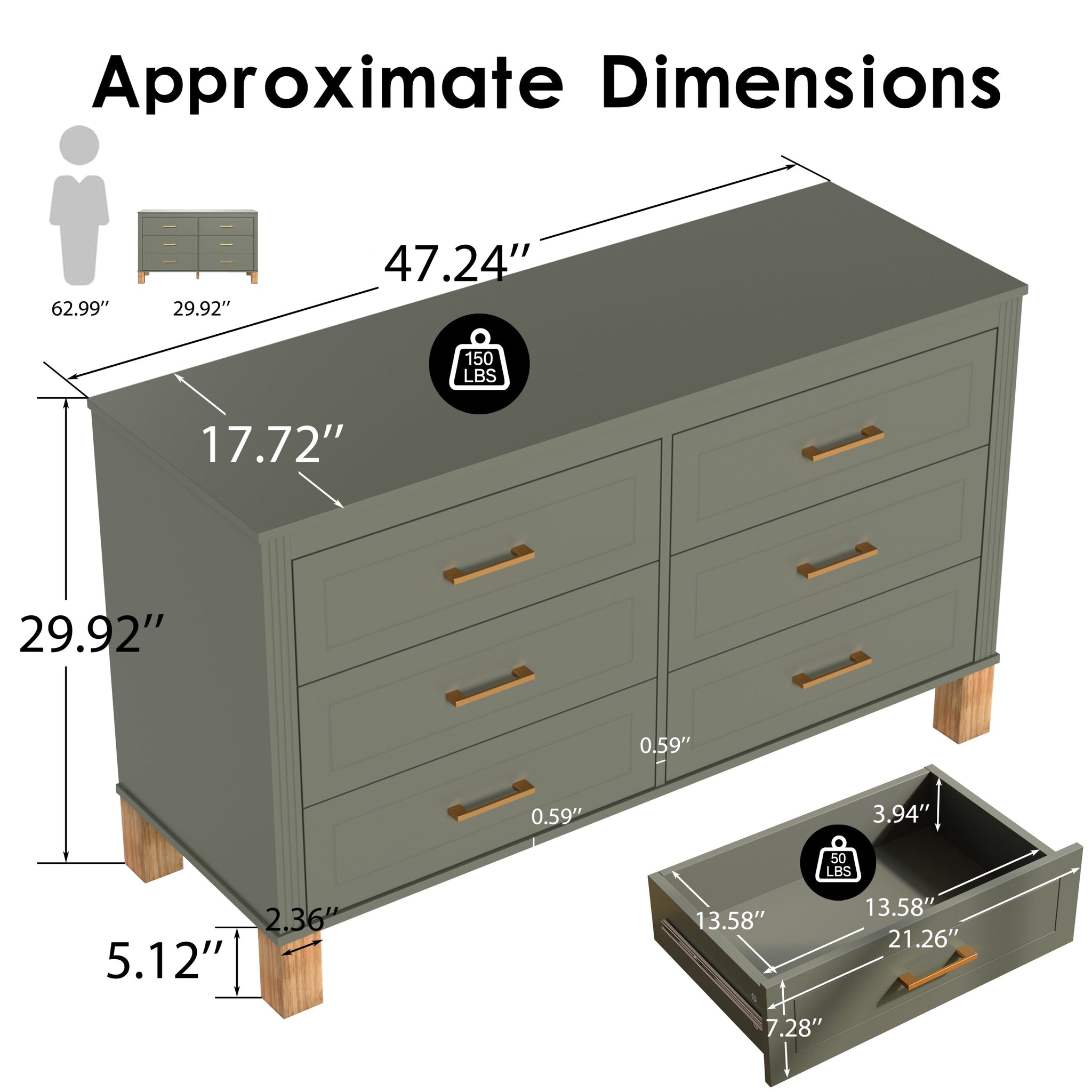 6-Drawer Double Dresser in Olive by HouseOfZazla