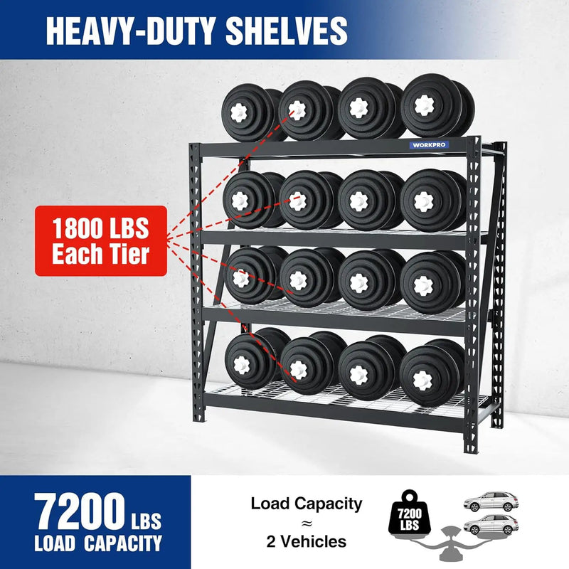 WORKPRO 68" Ultra Wide 4-Tier Metal Garage Shelving Unit, 68"W x 24"D x 65"H, 7200 LBS Capacity, Heavy Duty Storage Utility Rack, Industrial Adjustable Shelves for Shop Warehouse Basement Fish Tank by GreenHaven Gardens