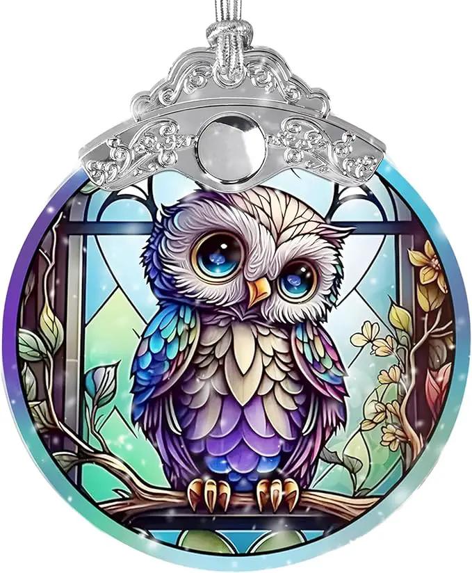 Owl Stained Glass Suncatcher, Jocidea Owl Ornament, Owl Christmas Ornament, Holidays Ornaments, Christmas Tree Ornament, Owl Decor, Gifts for Owl Lovers by GreenHaven Gardens