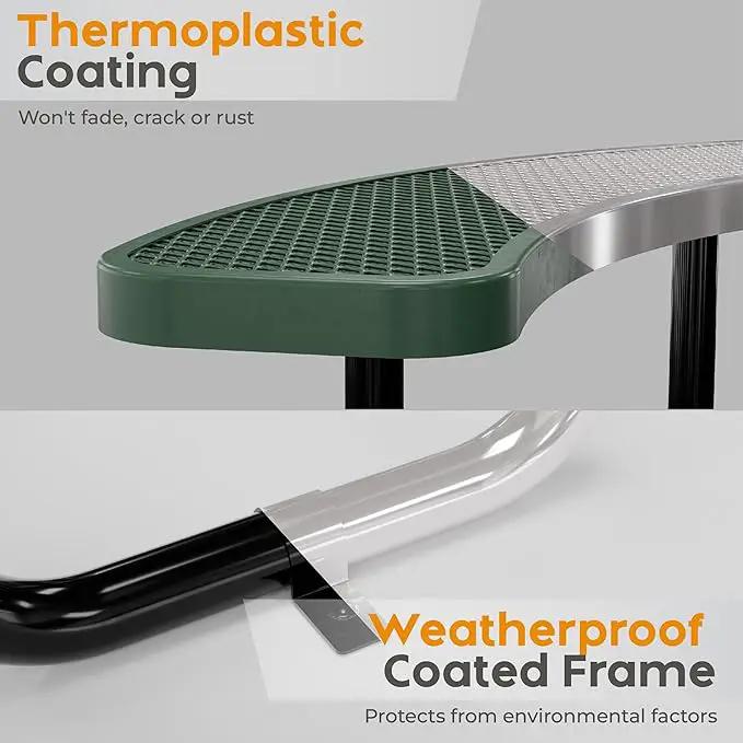 Metal Picnic Tables for Kids for Outdoors with Umbrella Hole - Coated Steel Heavy Duty Commercial Grade Table with Adjustable Seats (Green, 38 in, Kids, Expanded Steel) by GreenHaven Gardens