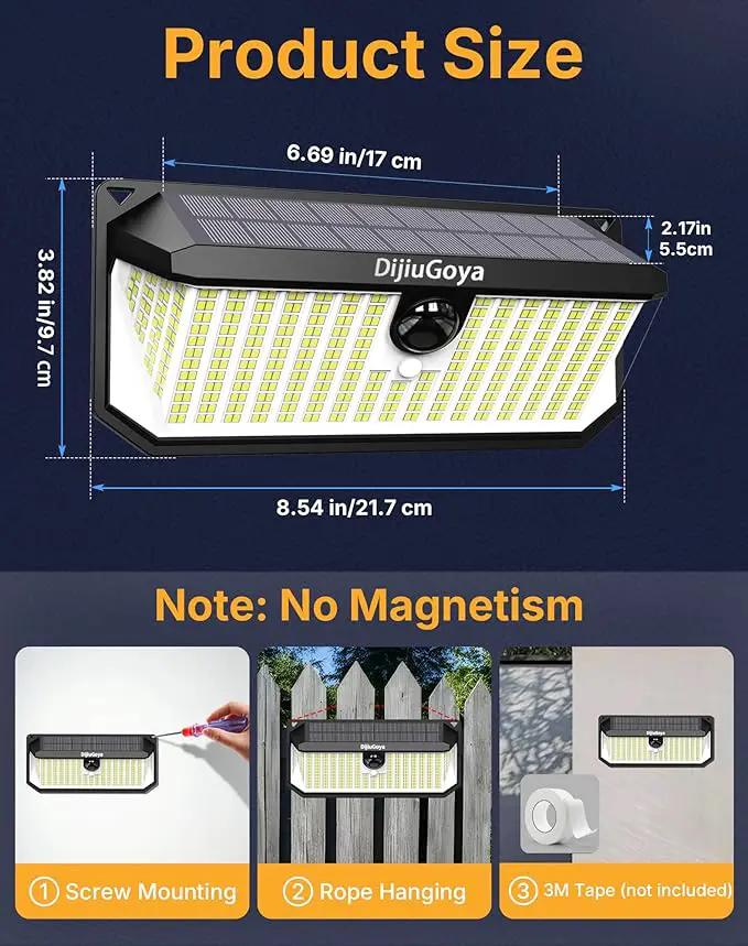 466LED 4000Lm Solar Lights Outdoor Waterproof for Security, 270° Angle & 3 Lighting Modes Motion Sensor Outdoor Lights IP68 Solar Light for Fence Garden Backyard Flood Dusk Garage 2pack by GreenHaven Gardens