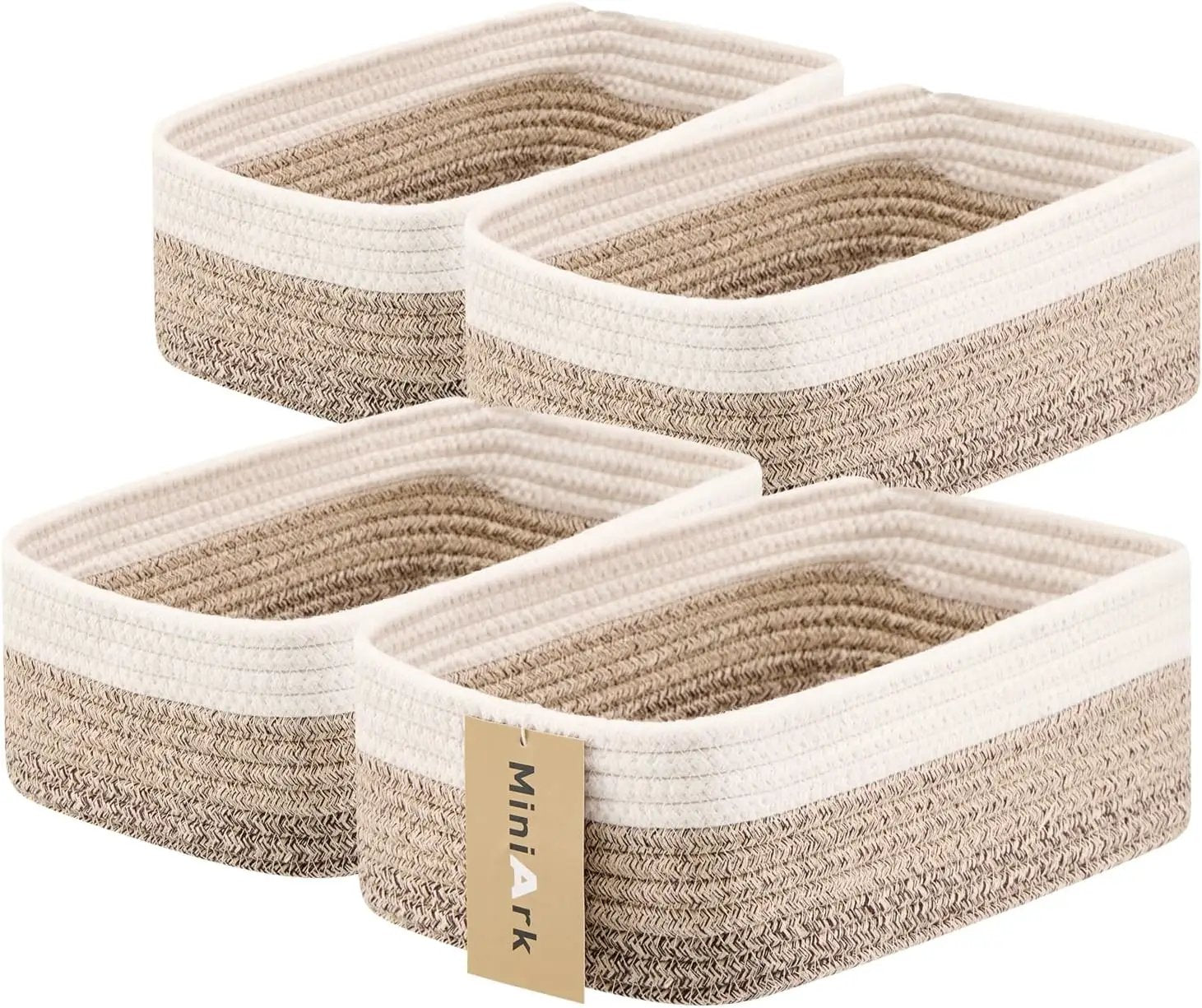 Small Storage Baskets for Organizing | Closet Organizer Bins | Shelf Toy Basket | Woven Rope Baskets | Cube Decorative Box | Shallow Basket |11.5x7.5x4.7”| 4 Packs Gradient Brown by GreenHaven Gardens
