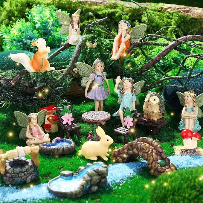 Roowest 19 Pcs Garden Accessories Garden Fairies Kit Miniatures Bunny Squirrel Owl Animals Cute Tiny Mushroom Mini Pond Bridge Figurine Miniature Micro Landscape Ornaments for DIY Home by GreenHaven Gardens