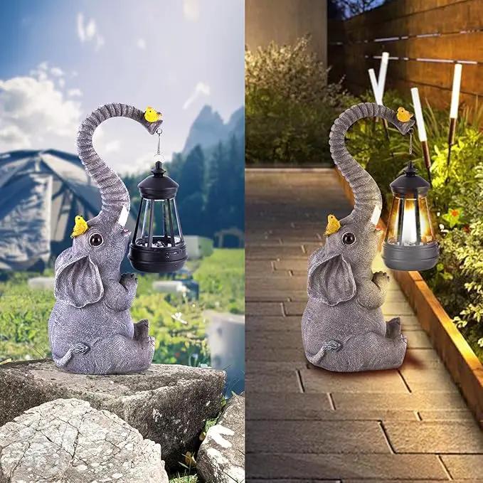 Solar Outdoor Garden Statues Lights, Mom Gifts Birthday Gifts for Women, Lucky Elephant Unique Housewarming Gifts and Yard Decoration, Elephant Figurines with Cute Birds Garden Sculpture Decor by GreenHaven Gardens