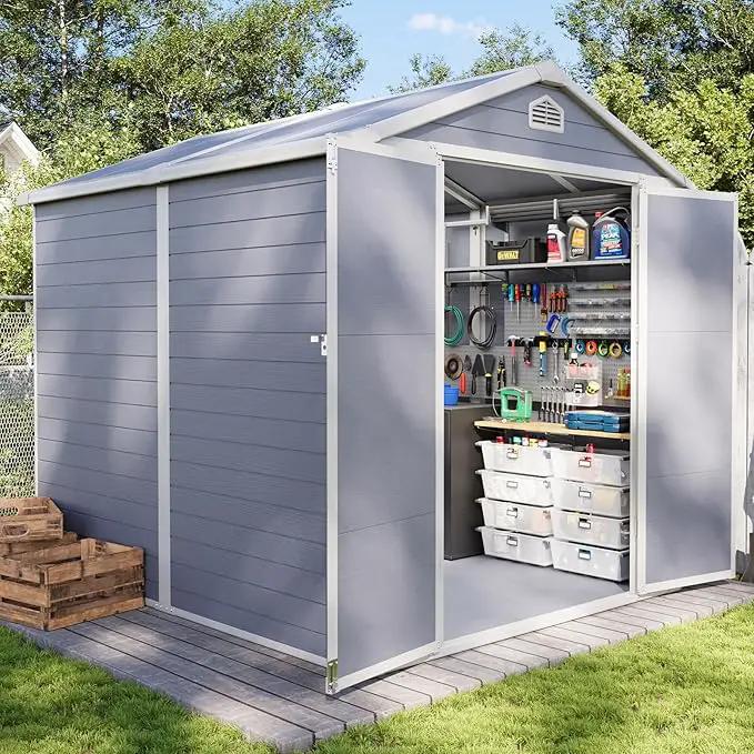 Aoxun 8 X 6.2 FT Resin Storage Shed Outdoor Plastic Large Garden Shed with Lockable Door, Floor for Backyard, Garden, Patio, Lawn, Grey (Grey, 8' x 6.2') by GreenHaven Gardens