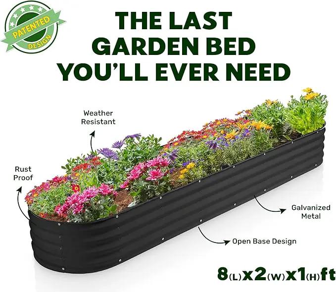Galvanized Raised Garden Beds Outdoor // 8×2×1 ft Planter Raised Beds for Gardening, Vegetables, Flowers // Large Metal Garden Box (Black) // Patented Tool-Free Design by GreenHaven Gardens