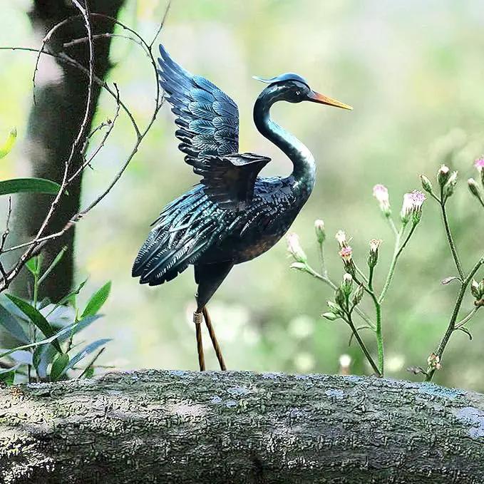 chisheen Crane Garden Statue Sculpture, Metal Heron Outdoor Decor, Yard Art Bird Decoy for Backyard Pond Patio Porch Lawn Decorations by GreenHaven Gardens