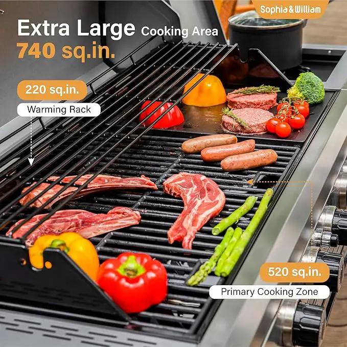 Sophia & William 6-Burner Propane Gas BBQ Grill with Side Burner & Porcelain-Enameled Cast Iron Grates, Gas Grill Griddle Combo for Outdoor Cooking, Barbecue Events, 740 SQ.IN. Cooking Area, Black by GreenHaven Gardens