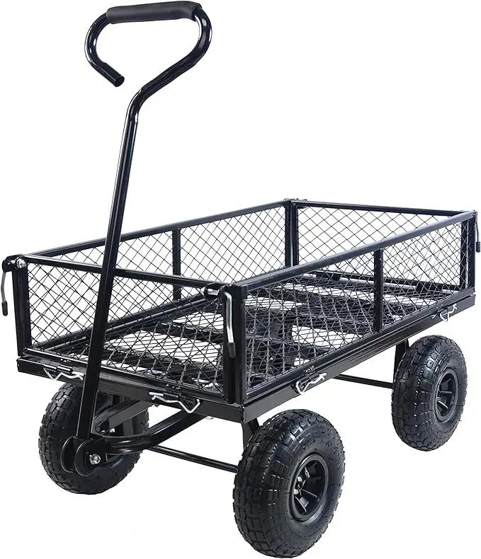 400 Lbs Capacity Mesh Steel Garden Cart Folding Utility Wagon with Removable Sides Multi-Purpose by GreenHaven Gardens