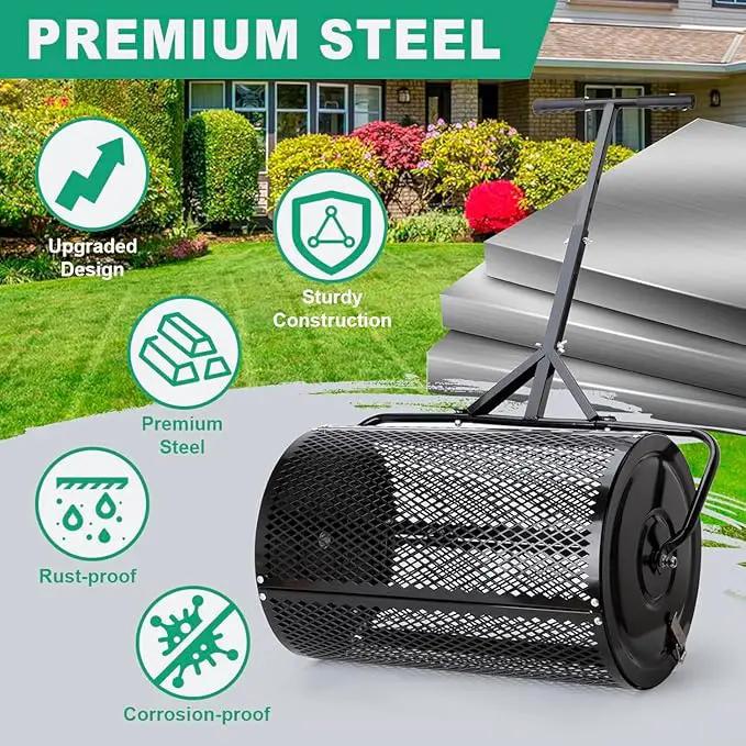 Compost Spreader, Durable Lawn Roller, Manure Spreader with Upgrade T Shaped Handle,Top Soil Spreader for Lawn and Garden Care Manure Spreaders Roller (T-Black-L) by GreenHaven Gardens