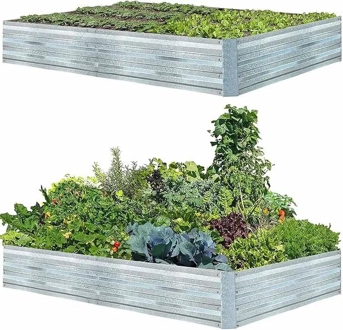 Galvanized Raised Garden Beds for Vegetables Large Metal Planter Box Steel Kit Flower Herb (8 x 4 x 1 ft * 2 Pack, Galvanized) by GreenHaven Gardens