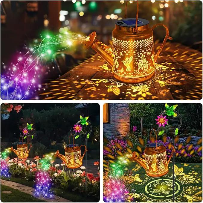 2 Pack Solar Lanterns Outdoor Waterproof,Hummingbird Watering Can Garden Decor,Hanging Solar Path Lights Yard Art,Outside Patio Decorations Gardening Birthday Gifts for Mom Grandma Women (with Hook) by GreenHaven Gardens