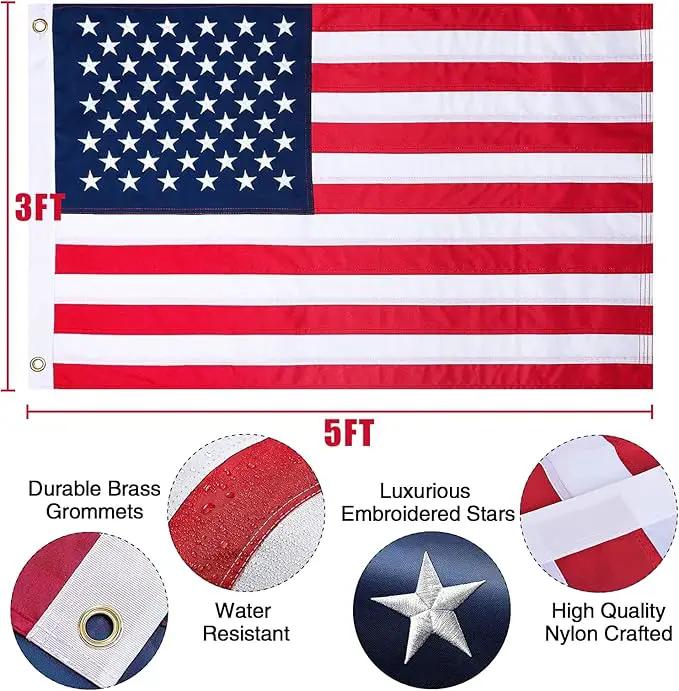 NELXINJO 25FT Sectional Flag Pole Kit, Heavy Duty Aluminum Outdoor In-Ground Flagpole, Gold Ball Top, 3x5 USA Flag for Residential Commercial Outdoor Garden(25FT, Silver) by GreenHaven Gardens