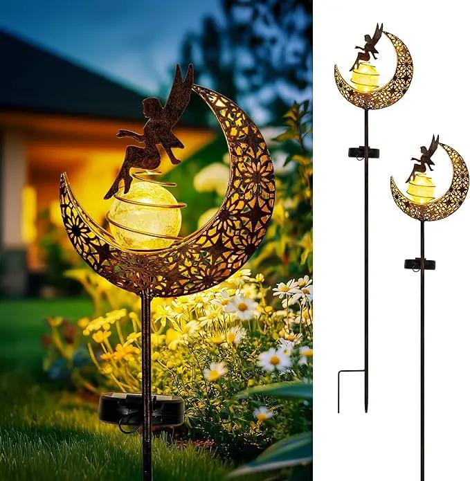 Fairy Moon Solar Lights Outdoor Garden Stakes, Waterproof Metal Decor Gifts for Women Mom, Art Moon Sculpture for Yard, Patio, Garden, Porch, 2 Pack by GreenHaven Gardens