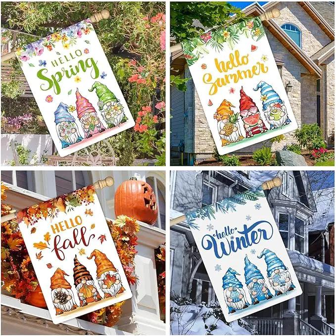 12 Pcs Three Gnomes Seasonal Large Garden Flags Double Sided Seasonal Truck Garden Flags for All Seasons Set of 12 Spring Easter Valentine Halloween Christmas Holiday Yard Decoration, Welcome Outdoor by GreenHaven Gardens