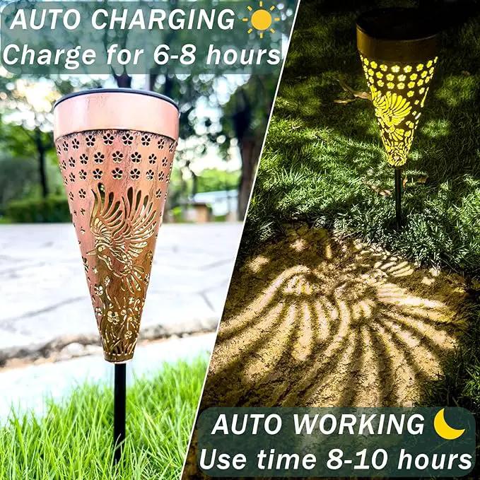 4-Pack Hummingbird Outdoor Decor Solar Pathway Lights, Metal Landscape Lighting for Outside Use: Patio, Yard, Lawn, Backyard, Walkway, Driveway – Gifts for Women, Mother, Grandmother by GreenHaven Gardens