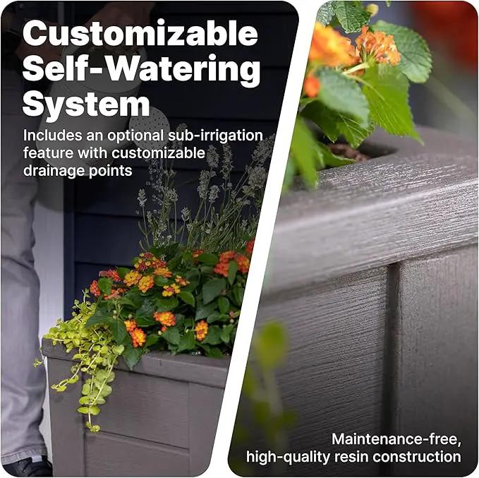 Step2 Lakewood Square Planter Box, Outside All-Season All-Weather Gardening Pot for Patio and Front Porch, Dark Cedar, 2-Pack by GreenHaven Gardens