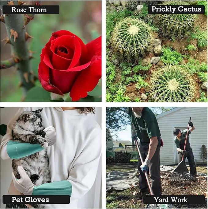 HANDLANDY Long Gardening Gloves for Men & Women, Thorn Proof Rose Pruning Gloves Leather Gauntlets Garden Glove Yard Work Glove (Large, Green) by GreenHaven Gardens