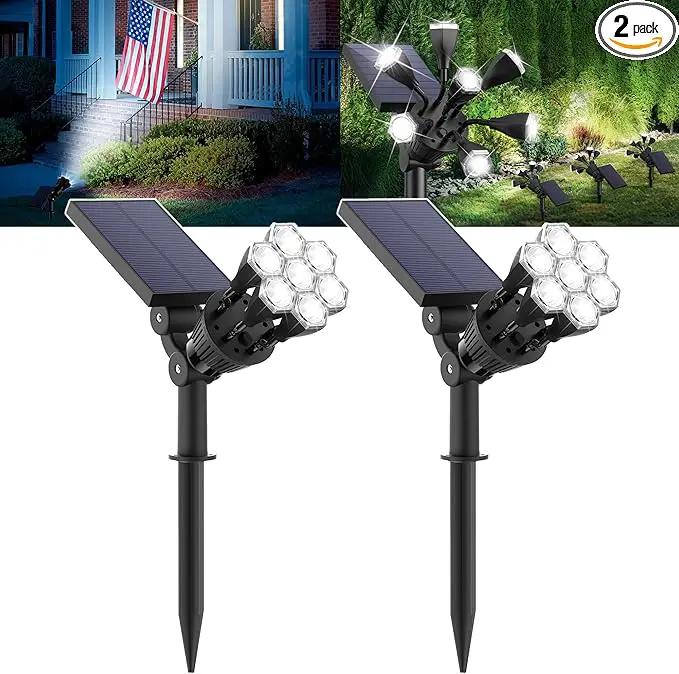 Solar Lights Outdoor Waterproof IP68, 360° Adjustable 4 Modes Solar Powered Spot Lights for Yard Garden Landscape, Bright Led Flood Lightings for Outside Wall Tree House Pathway (Cold White/2 Pack) by GreenHaven Gardens