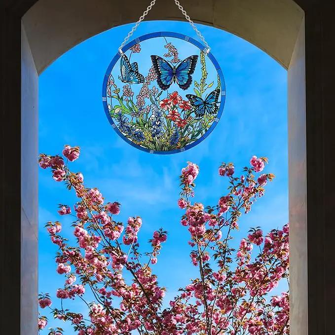 Lager Butterfly Suncatchers for Windows, Butterfly Stained Glass Window Hanging - 8.6 inch Sun Catcher for Window, Butterflies Decor with Hook - Suncatchers Birds Window Hangings Gifts for Mom by GreenHaven Gardens