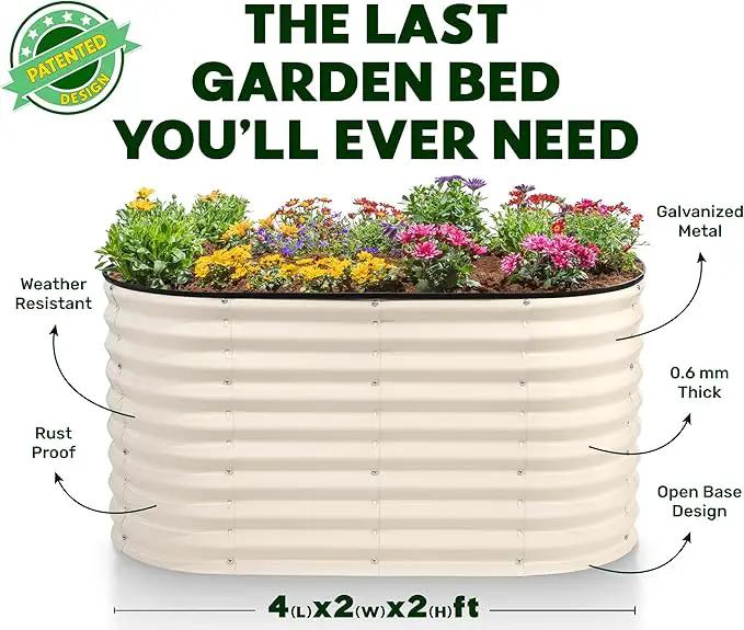 Galvanized Raised Garden Beds Outdoor // 4×2×2 ft Planter Raised Beds for Gardening, Vegetables, Flowers // Large Metal Garden Box (White) // Patented Tool-Free Design by GreenHaven Gardens
