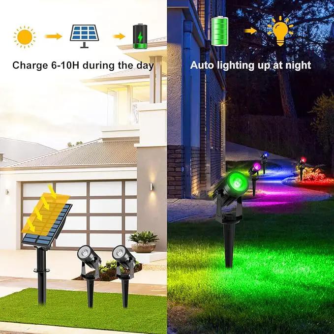 T-SUNUS Color Changing Solar Spot Lights, RGB LED Landscape Lights IP65 Waterproof for Outdoor, Garden, Pathway, Trees by GreenHaven Gardens