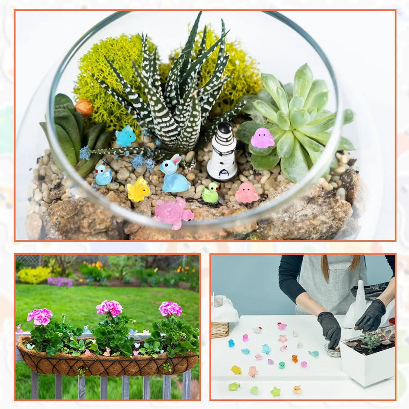 Anvin 120 pcs Mini Resin Animals Glow in The Dark Garden Miniatures Luminous Fairy Garden Figurines with Mini Ducks/Owls/Frogs/Pandas for Micro Landscape Cake Potted Plants Dollhouse Decor by GreenHaven Gardens