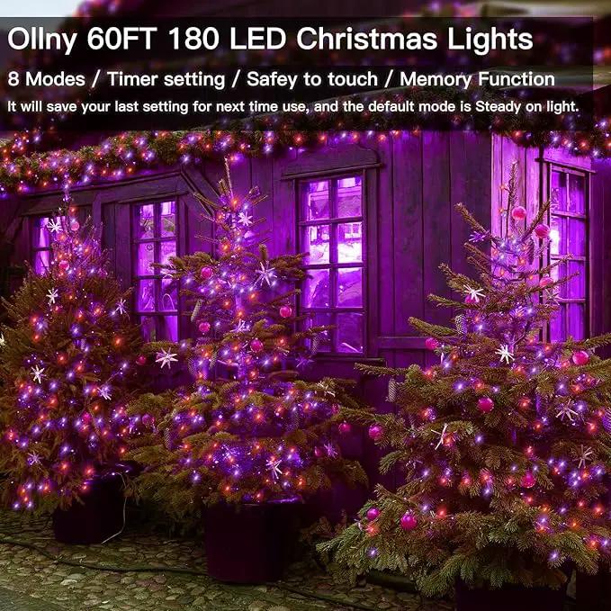 Ollny Halloween Outdoor String Lights - 60 FT 180 LED Orange and Purple Decorations, Waterproof Fairy Plug-in, 8 Modes and Timer for Party, Yard, Door, Christmas Decor by GreenHaven Gardens