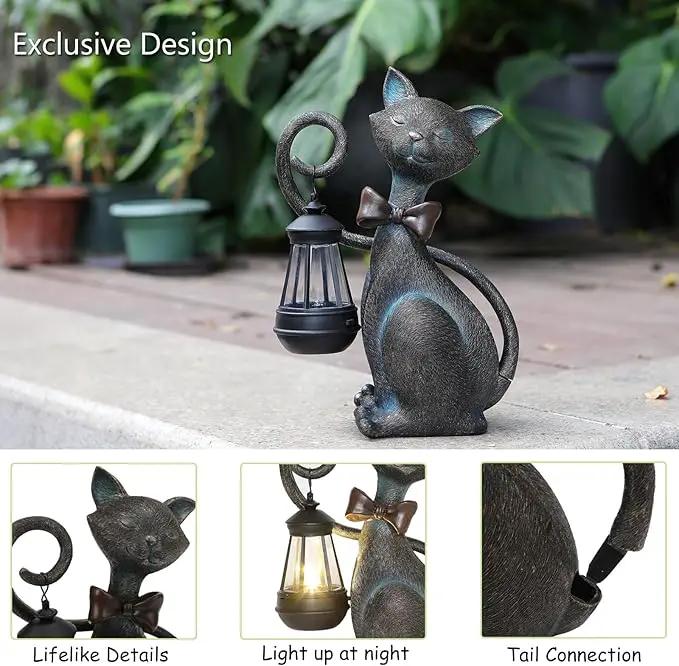 Whimsical Solar Cat Statue with Solar Lantern - Unique Outdoor Garden Decor for Patio, Balcony, and Yard Lights - Ideal Valentines Day Birthday Gifts for Mom, Grandma, Women, Men, and Cat Lovers by GreenHaven Gardens