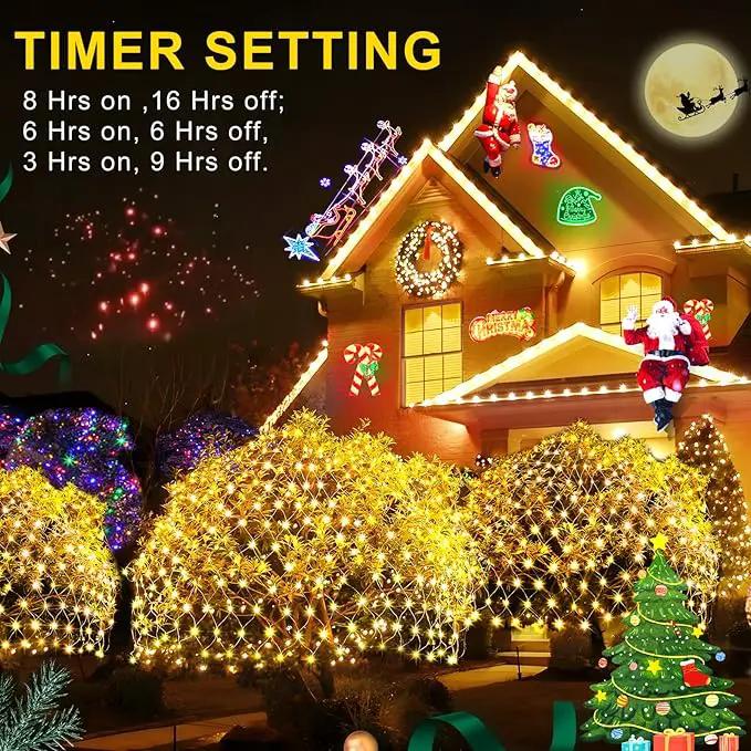 KNONEW 2-Pack 360 LEDs Christmas Net Lights 13ft x 6.6ft Outdoor Mesh Connectable Waterproof 8 Modes & Timer Plug-in Fairy Lights for Bushes Garden Party Wedding Holiday, Warm White by GreenHaven Gardens