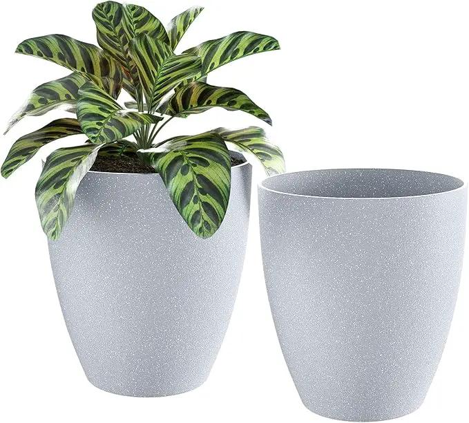 QCQHDU Plant Pots Set of 2 Pack,10 Inch Plant Pot for Indoor and Outdoor Plants with Drainage Hole,Flower Pots Modern Decorative Planter for Garden Plants (Sandy) by GreenHaven Gardens