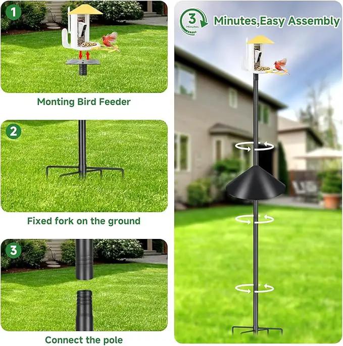 Smart Bird Feeder Pole with Squirrel Baffle & Bath-Heavy Duty Adjustable 3-6.6ft Universal Stand Mount for Backyard&Outdoor Bird Houses/Cameras (80'Pole-Baffle) by GreenHaven Gardens