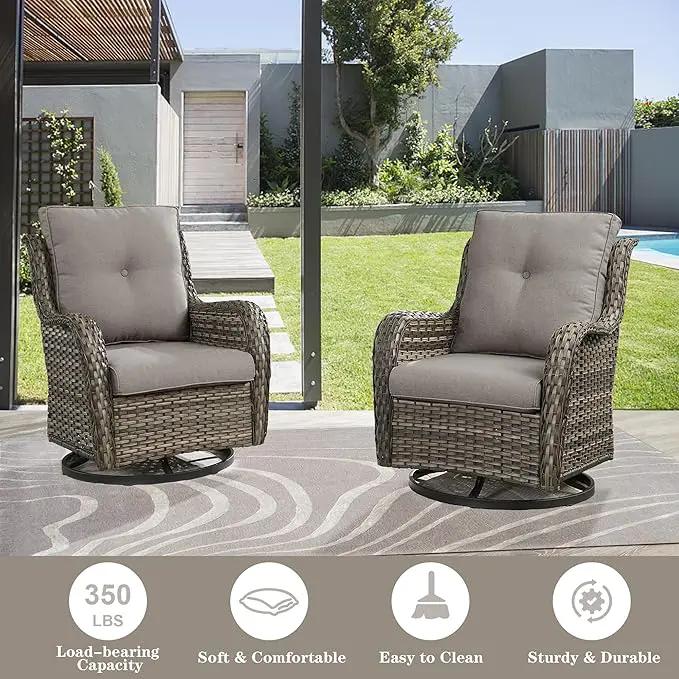 3 PCS Patio Furniture Set - Mixed Grey Wicker Swivel Rocking Chair Set with Side Table by GreenHaven Gardens