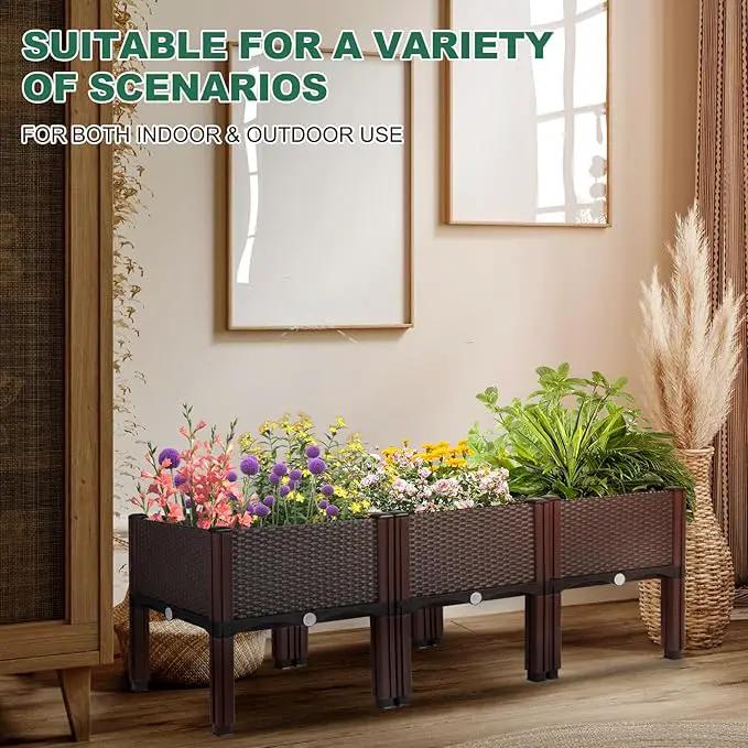 Emalie Raised Garden Beds Elevated Plastic Planter Box with Drainage Plugs Perfect for Vegetables Flowers Herbs Growing Outdoor, 47.2" Lx15.7 Wx16.5 H Brown by GreenHaven Gardens
