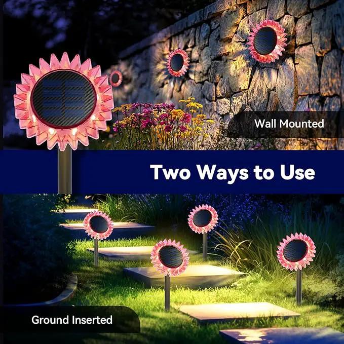 Outdoor Solar Lights, 6 Pack Led Solar Sunflower Lights, Stake/Wall 2-in-1 Waterproof Solar Garden Lights for Yard, Landscape, Fence, Patio, Driveway, Pathway, Backyard Decoration (Warm White) by GreenHaven Gardens
