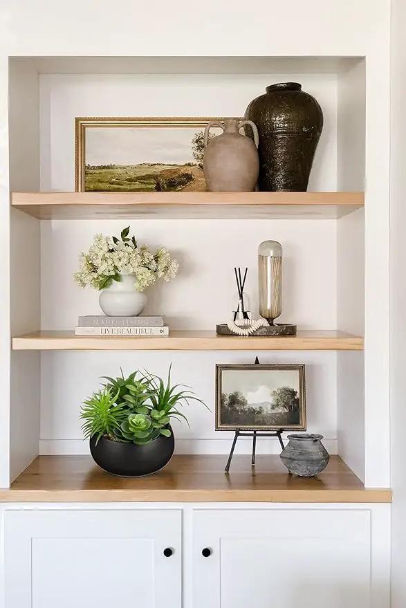 Fake Plants Artificial Succulents in Pots Faux Succulent Arrangement Potted Plant in Black Ceramic Planter Bowl for Home Decor Office Desk Bathroom Shelf Living Room Indoor Decorations by GreenHaven Gardens
