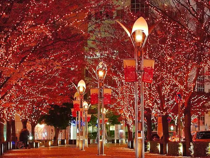YEGUO 4 Pack Red Solar Fairy Lights Outdoor Waterproof, Each 33ft 100 LED String Light, 8 Modes Silver Wire by GreenHaven Gardens